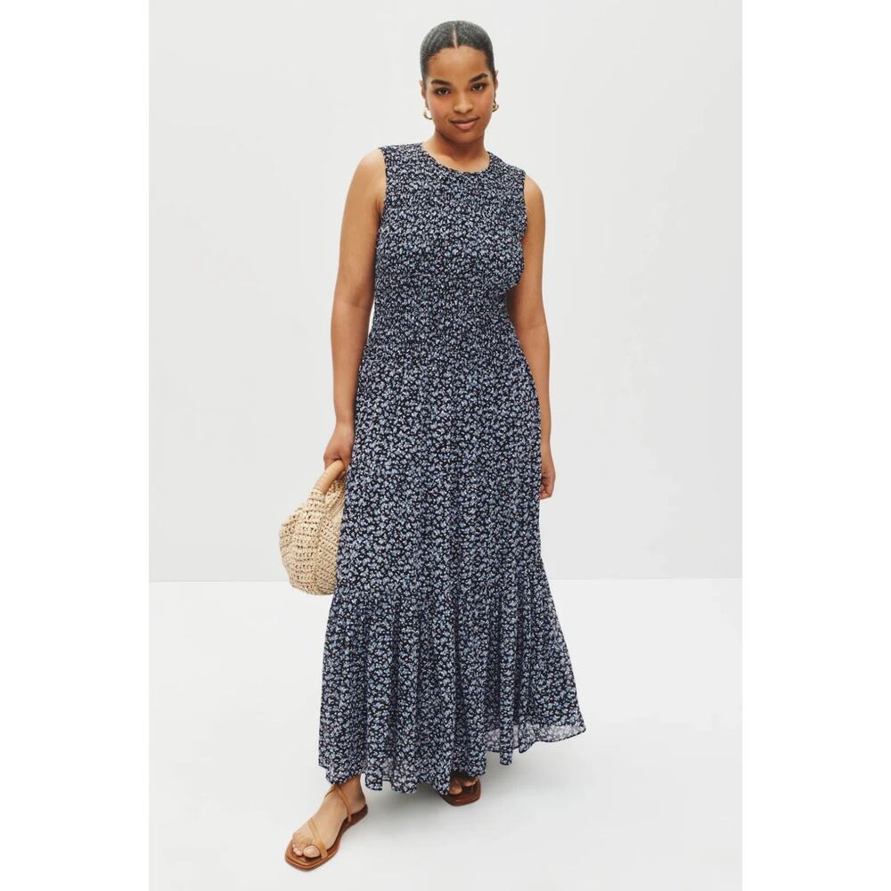The Michael Kors Smocked Tank Maxi Blue Floral Dress, Size XS